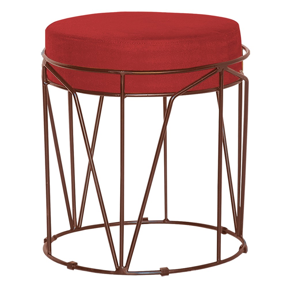 Puff Decorativo Sala de Estar Base Bronze Chloe Suede Vermelho G41 - Gran Belo