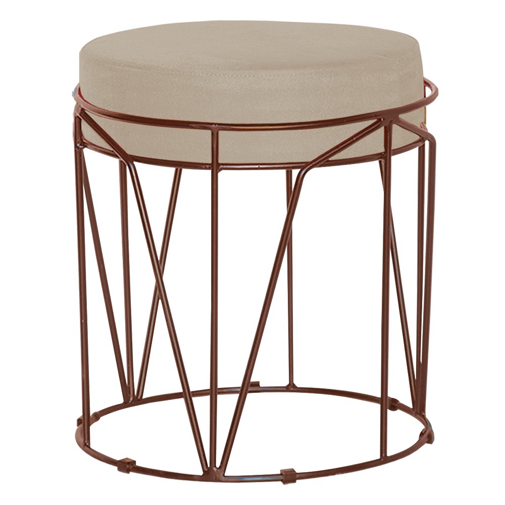 Puff Decorativo Sala de Estar Base Bronze Chloe Veludo Bege G41 - Gran Belo
