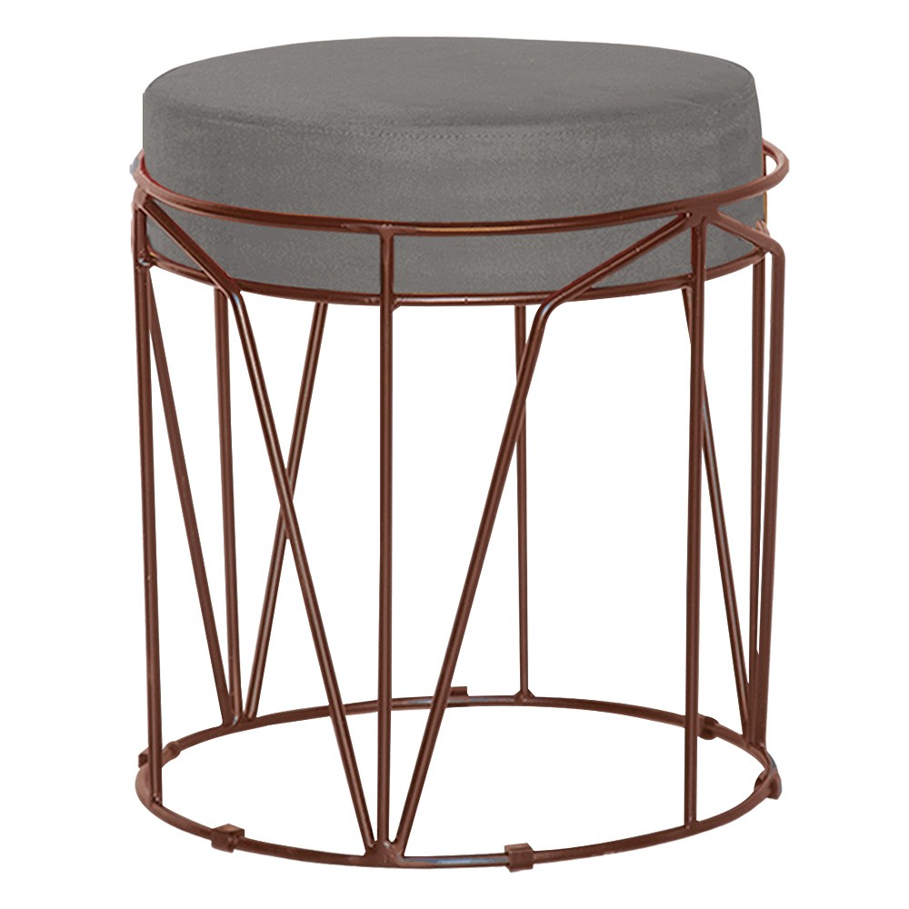 Puff Decorativo Sala de Estar Base Bronze Chloe Veludo Cinza G41 - Gran Belo