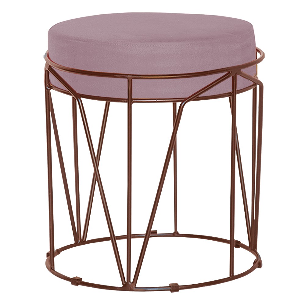 Puff Decorativo Sala de Estar Base Bronze Chloe Veludo Rosê G41 - Gran Belo