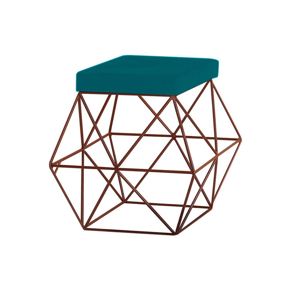 Puff Decorativo Sala de Estar Base Bronze Trixie Suede Azul Claro G41 - Gran Belo