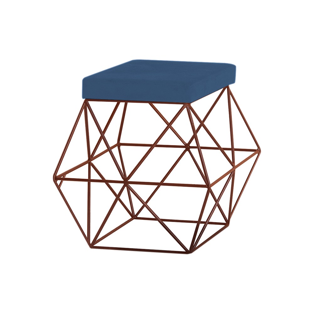 Puff Decorativo Sala de Estar Base Bronze Trixie Suede Azul Marinho G41 - Gran Belo