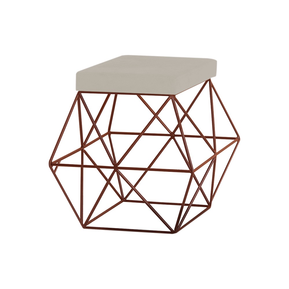 Puff Decorativo Sala de Estar Base Bronze Trixie Suede Bege G41 - Gran Belo