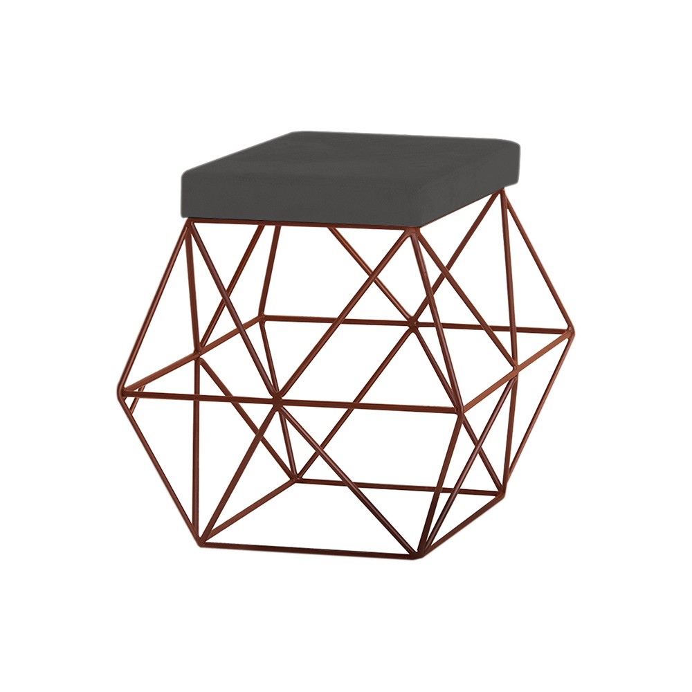 Puff Decorativo Sala de Estar Base Bronze Trixie Suede Cinza G41 - Gran Belo