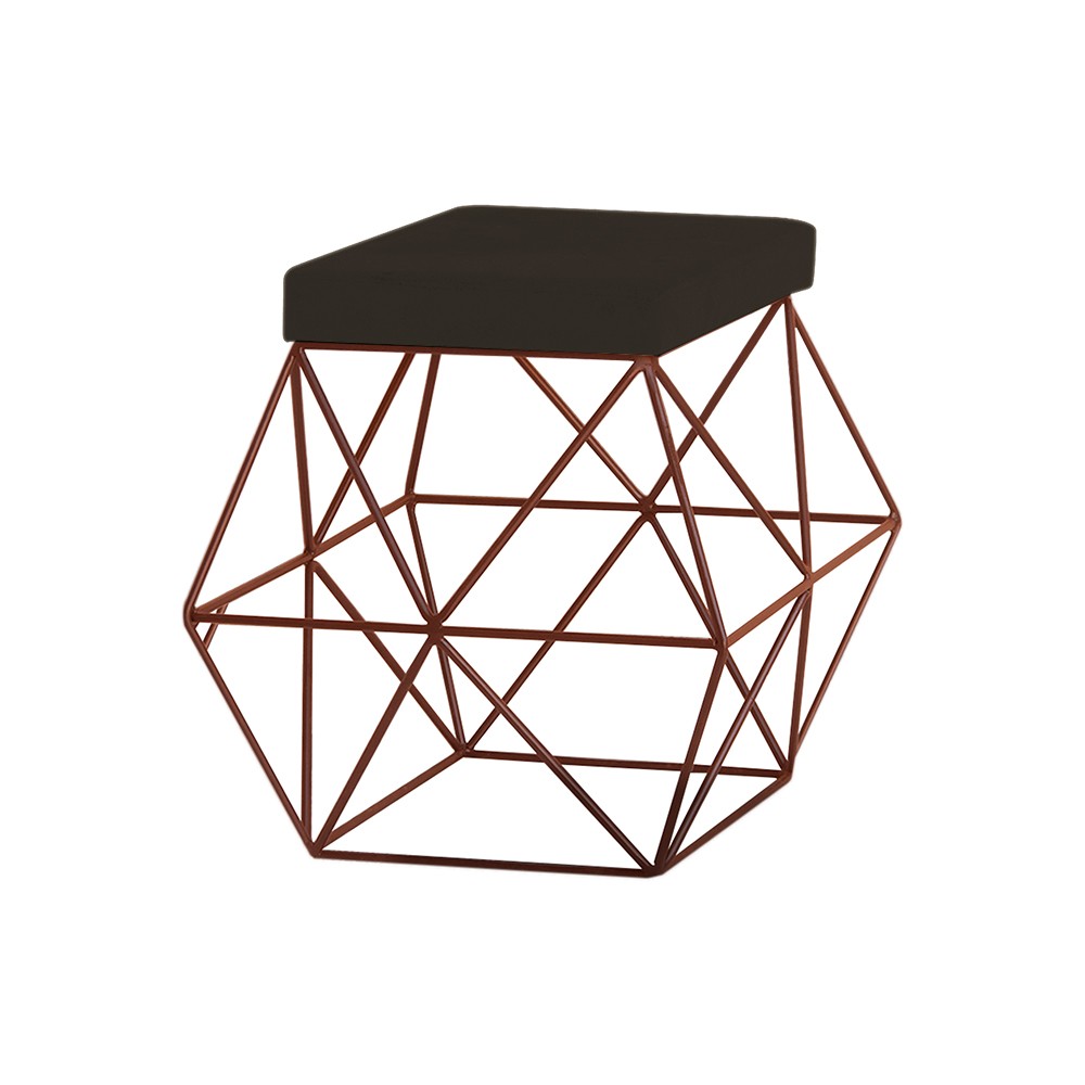 Puff Decorativo Sala de Estar Base Bronze Trixie Suede Marrom - Gran Belo