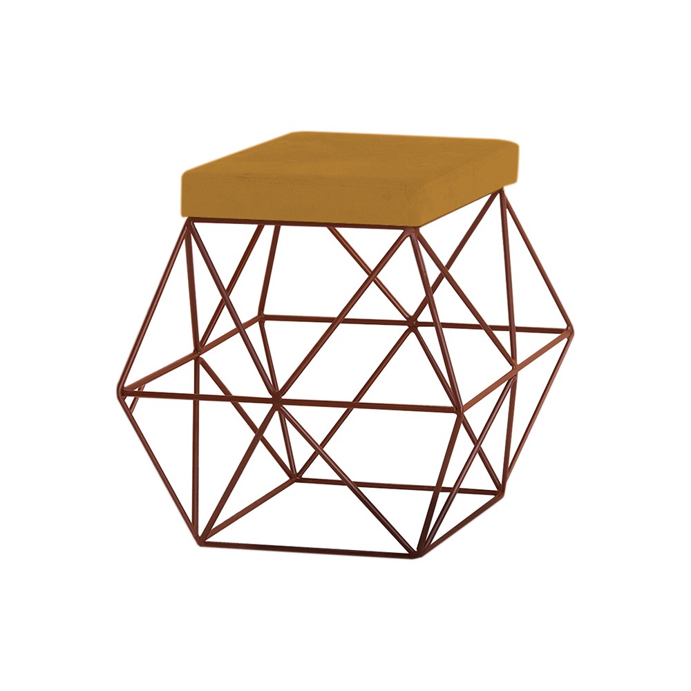 Puff Decorativo Sala de Estar Base Bronze Trixie Suede Mostarda G41 - Gran Belo