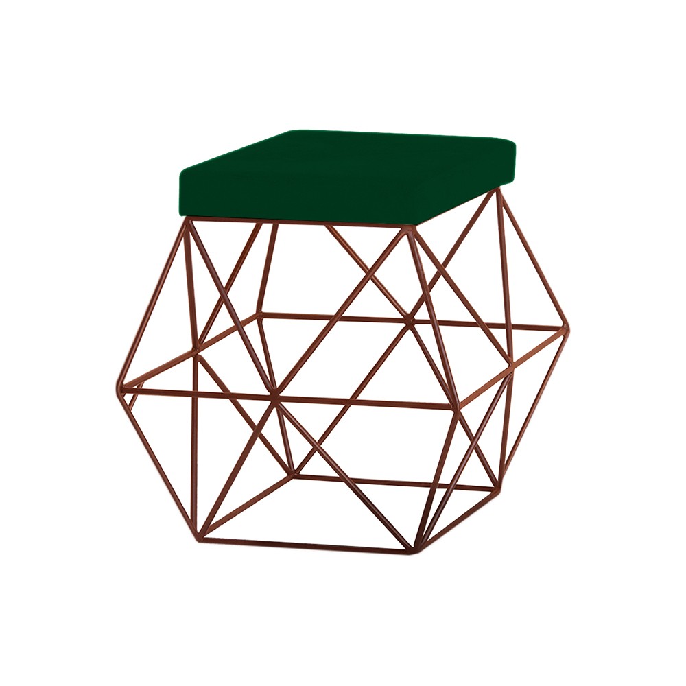 Puff Decorativo Sala de Estar Base Bronze Trixie Suede Verde G41 - Gran Belo