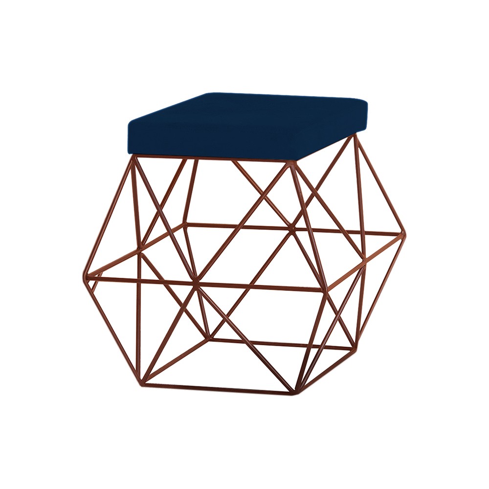 Puff Decorativo Sala de Estar Base Bronze Trixie Veludo Azul G41 - Gran Belo