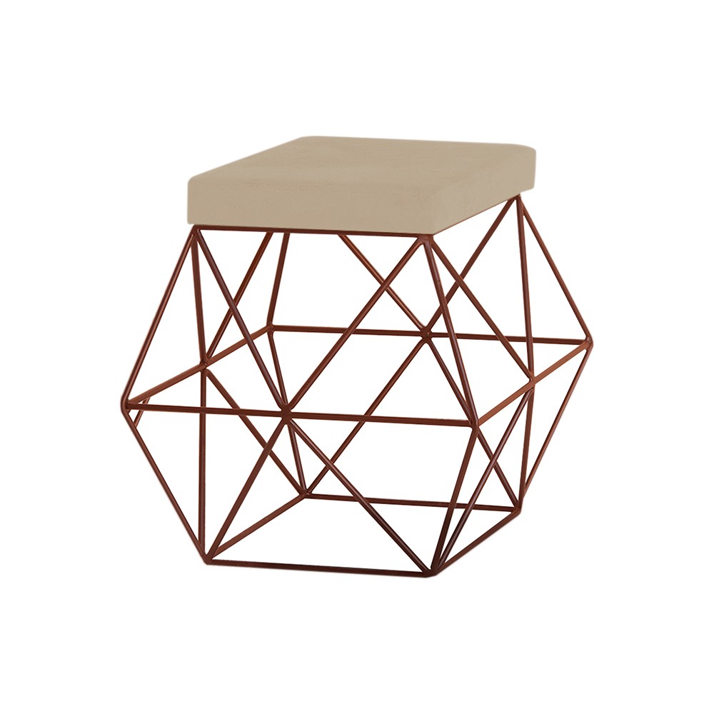 Puff Decorativo Sala de Estar Base Bronze Trixie Veludo Bege G41 - Gran Belo