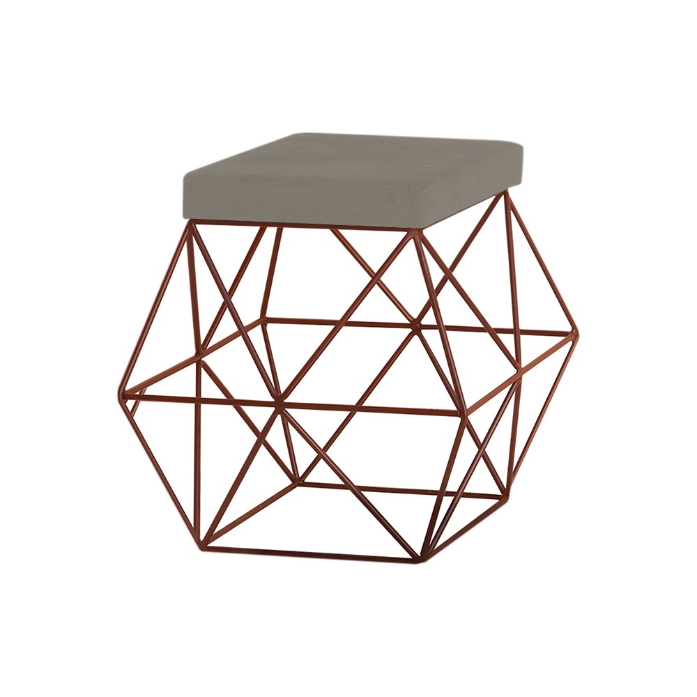 Puff Decorativo Sala de Estar Base Bronze Trixie Veludo Cinza G41 - Gran Belo