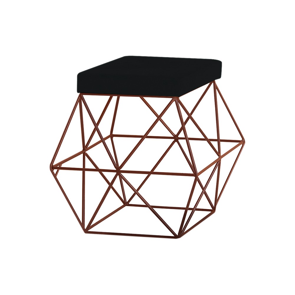 Puff Decorativo Sala de Estar Base Bronze Trixie Veludo Preto G41 - Gran Belo