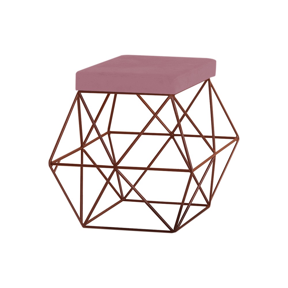 Puff Decorativo Sala de Estar Base Bronze Trixie Veludo Rosê G41 - Gran Belo