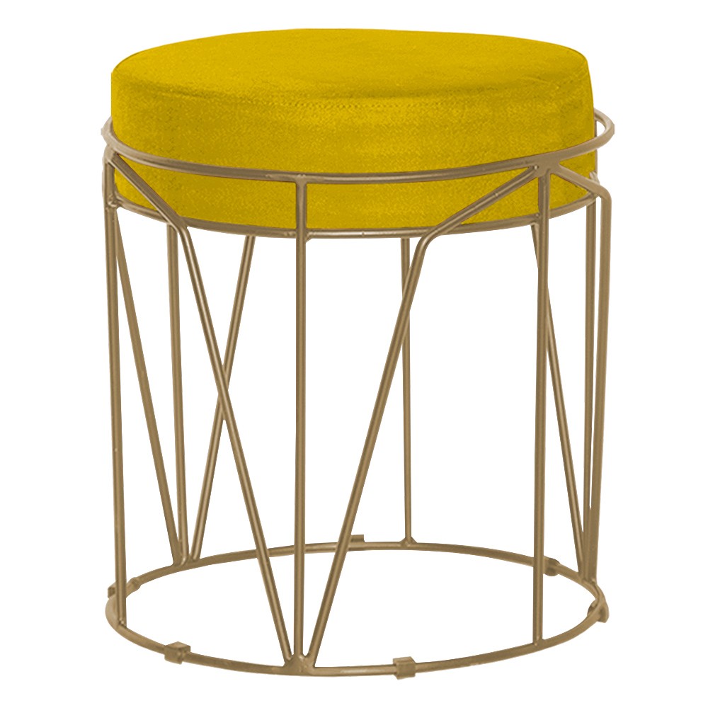 Puff Decorativo Sala de Estar Base Gold Chloe Suede Amarelo G41 - Gran Belo