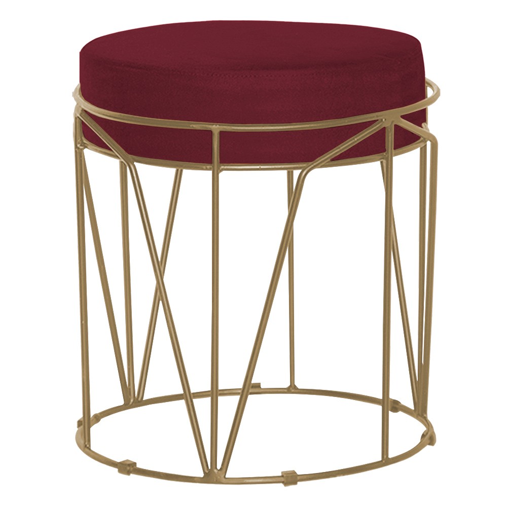 Puff Decorativo Sala de Estar Base Gold Chloe Suede Bordô G41 - Gran Belo