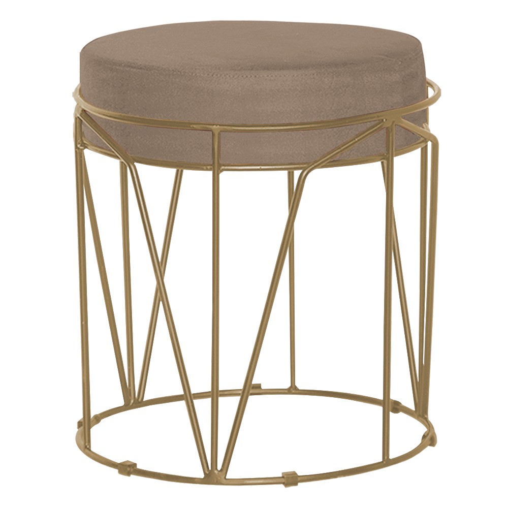 Puff Decorativo Sala de Estar Base Gold Chloe Suede Cappuccino G41 - Gran Belo