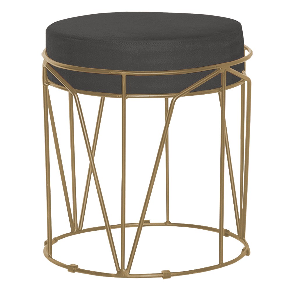 Puff Decorativo Sala de Estar Base Gold Chloe Suede Cinza G41 - Gran Belo