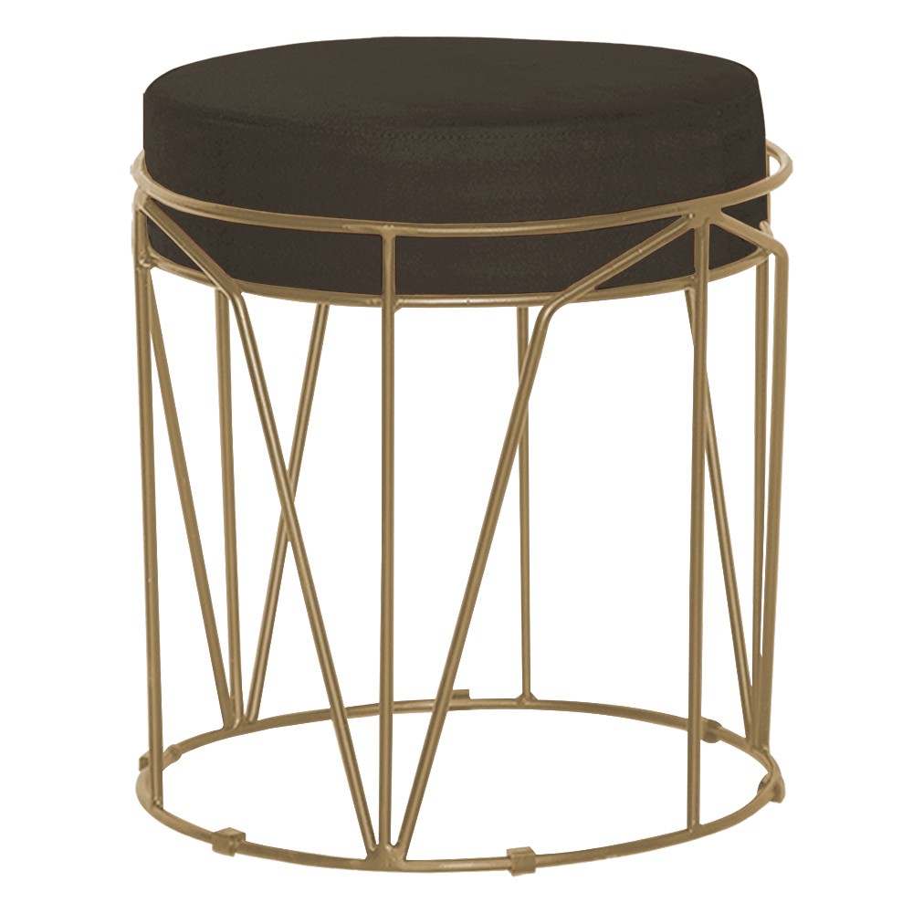 Puff Decorativo Sala de Estar Base Gold Chloe Suede Marrom G41 - Gran Belo