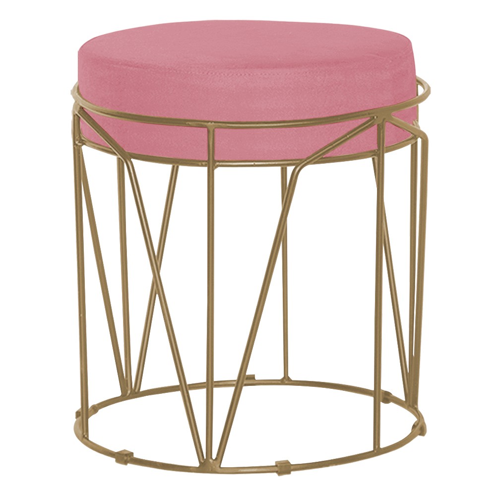 Puff Decorativo Sala de Estar Base Gold Chloe Suede Rosa G41 - Gran Belo