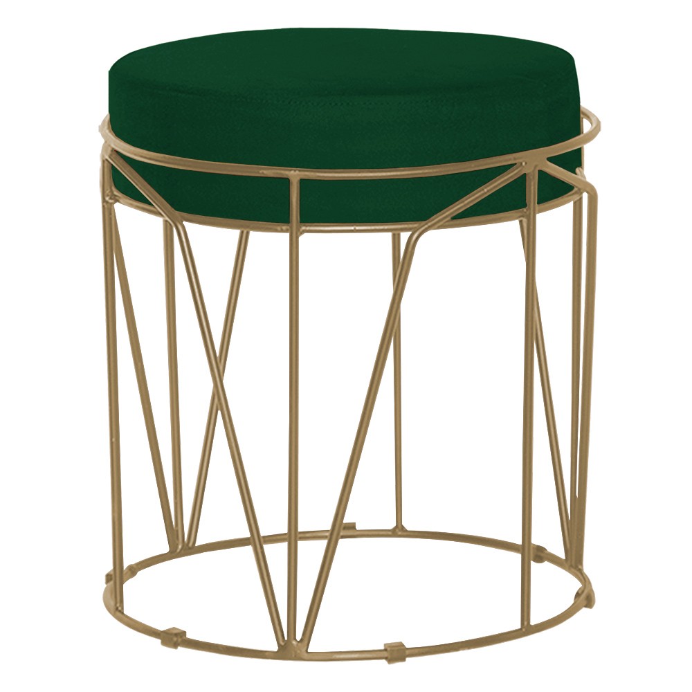 Puff Decorativo Sala de Estar Base Gold Chloe Suede Verde G41 - Gran Belo