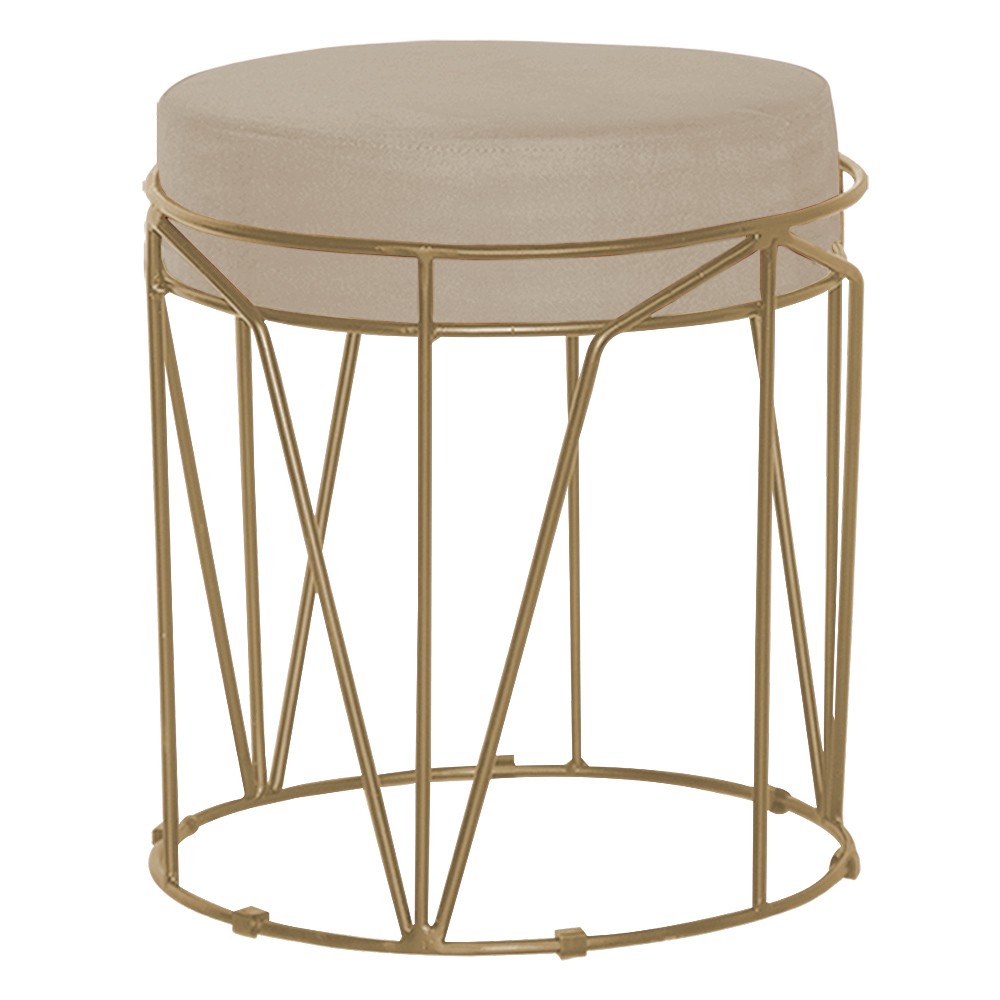 Puff Decorativo Sala de Estar Base Gold Chloe Veludo Bege G41 - Gran Belo