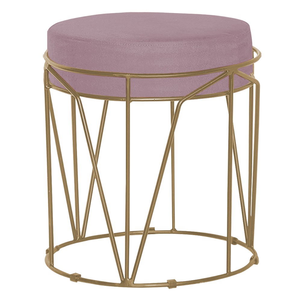Puff Decorativo Sala de Estar Base Gold Chloe Veludo Rosê G41 - Gran Belo
