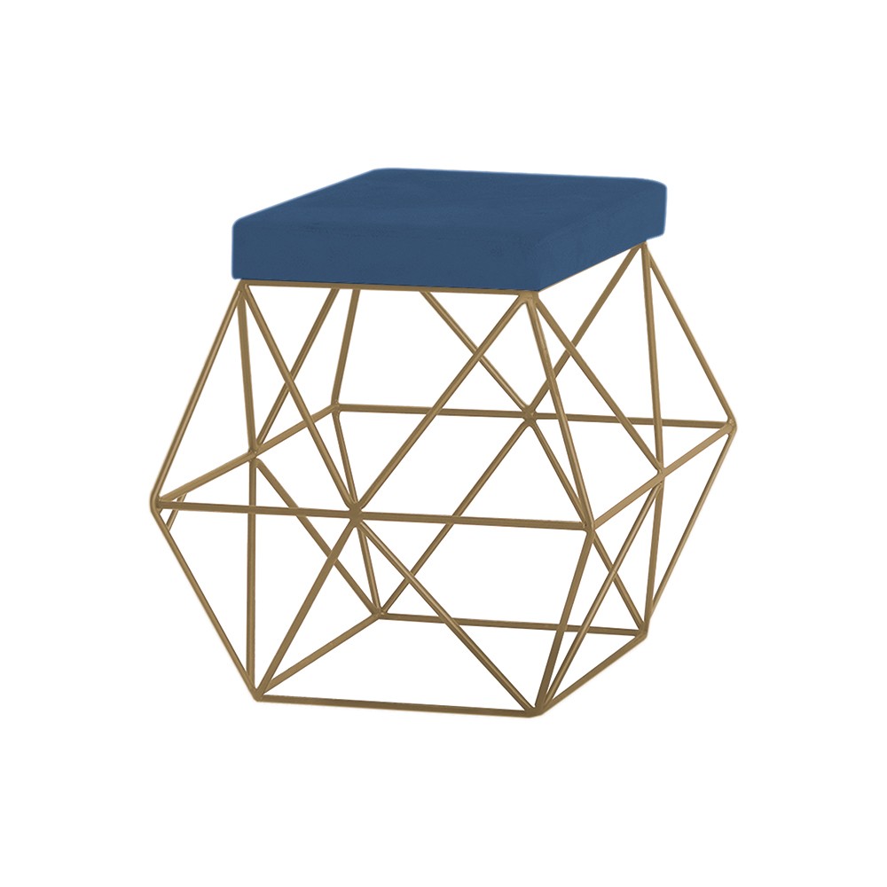 Puff Decorativo Sala de Estar Base Gold Trixie Suede Azul Marinho G41 - Gran Belo
