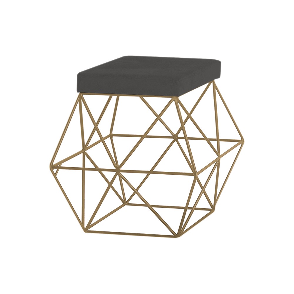 Puff Decorativo Sala de Estar Base Gold Trixie Suede Cinza G41 - Gran Belo