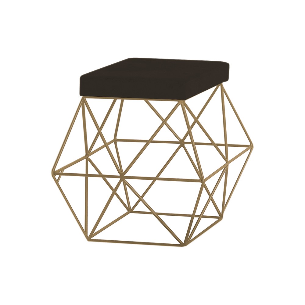 Puff Decorativo Sala de Estar Base Gold Trixie Suede Marrom - Gran Belo