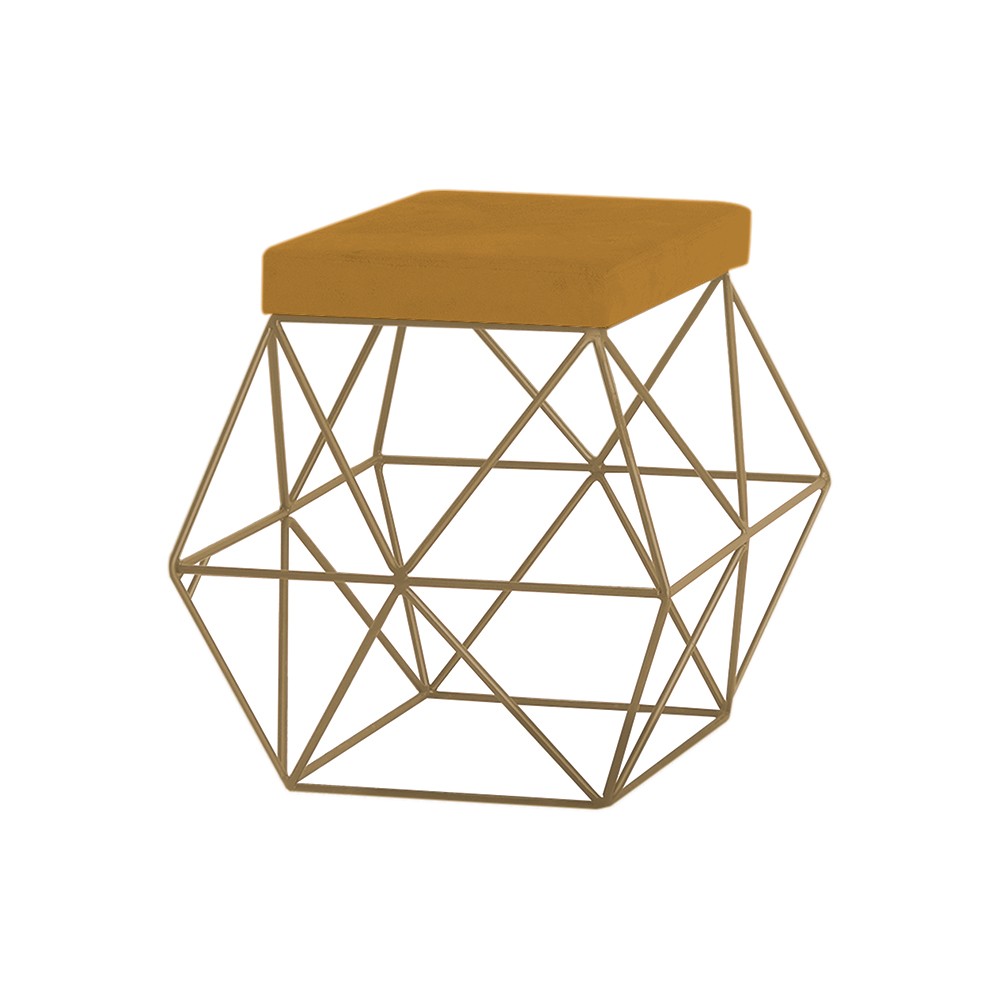 Puff Decorativo Sala de Estar Base Gold Trixie Suede Mostarda G41 - Gran Belo