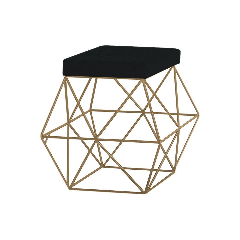 Puff Decorativo Sala de Estar Base Gold Trixie Suede Preto G41 - Gran Belo