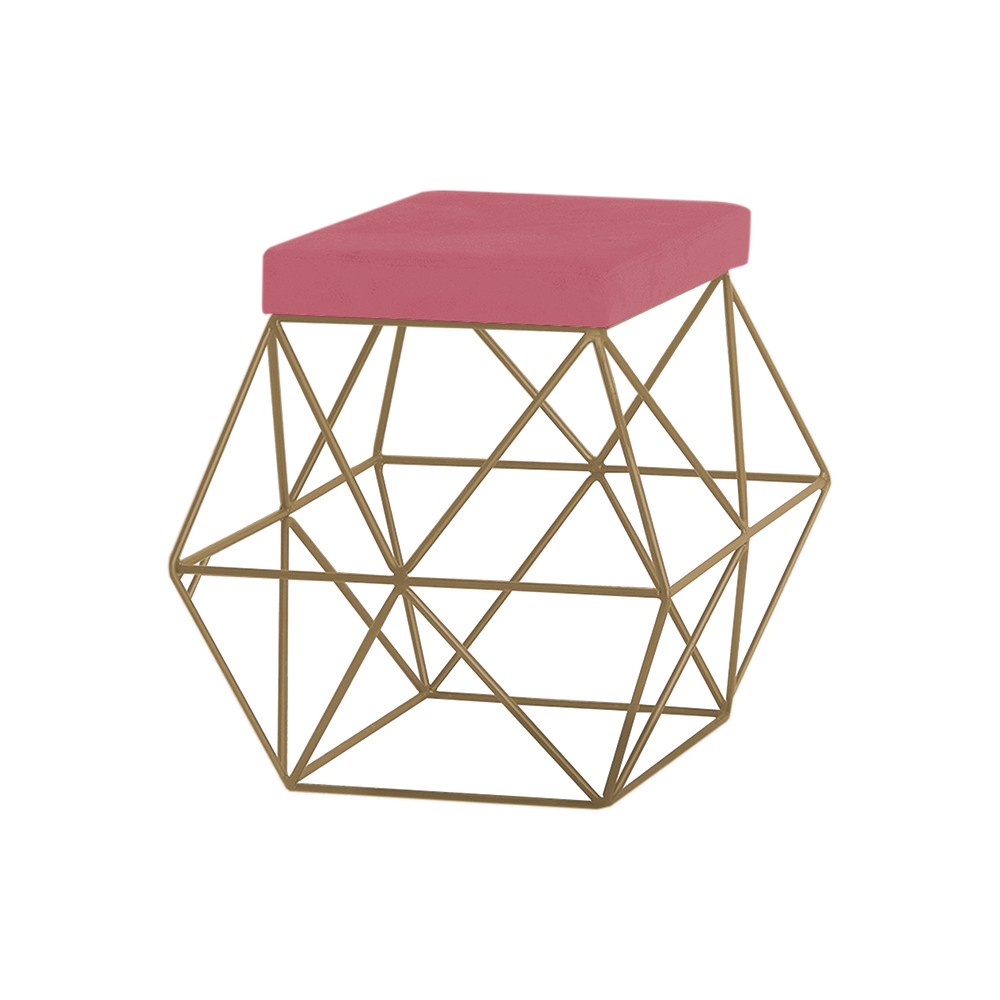 Puff Decorativo Sala de Estar Base Gold Trixie Suede Rosa G41 - Gran Belo