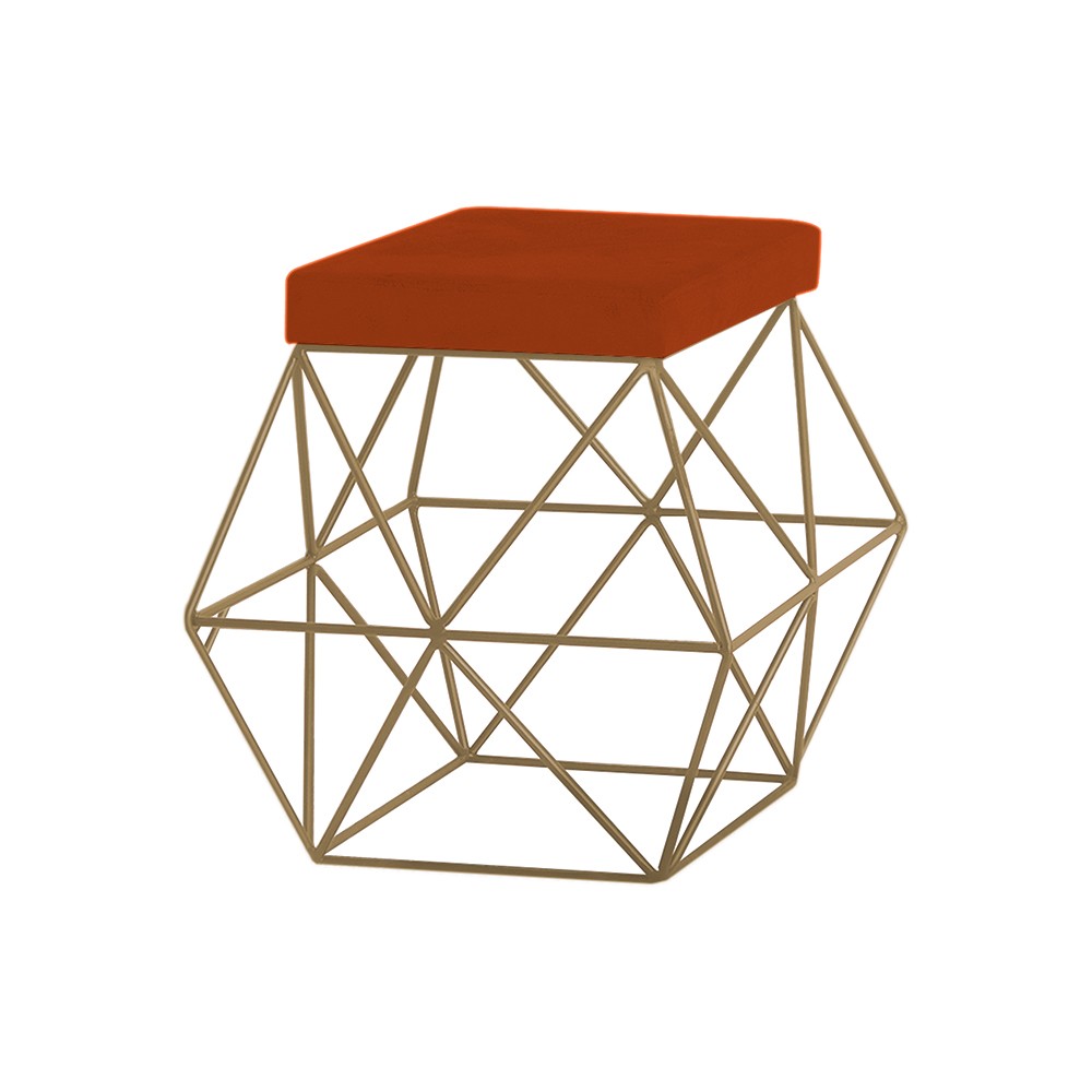 Puff Decorativo Sala de Estar Base Gold Trixie Suede Telha G41 - Gran Belo