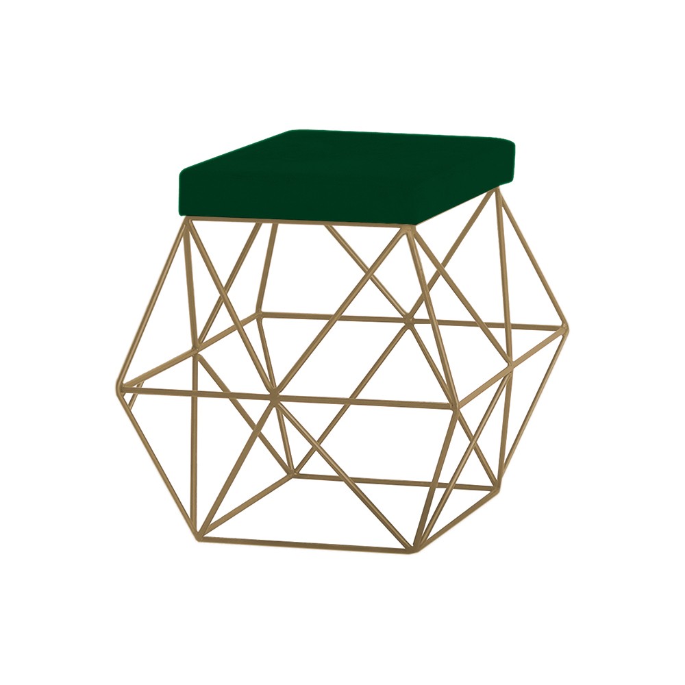 Puff Decorativo Sala de Estar Base Gold Trixie Suede Verde G41 - Gran Belo