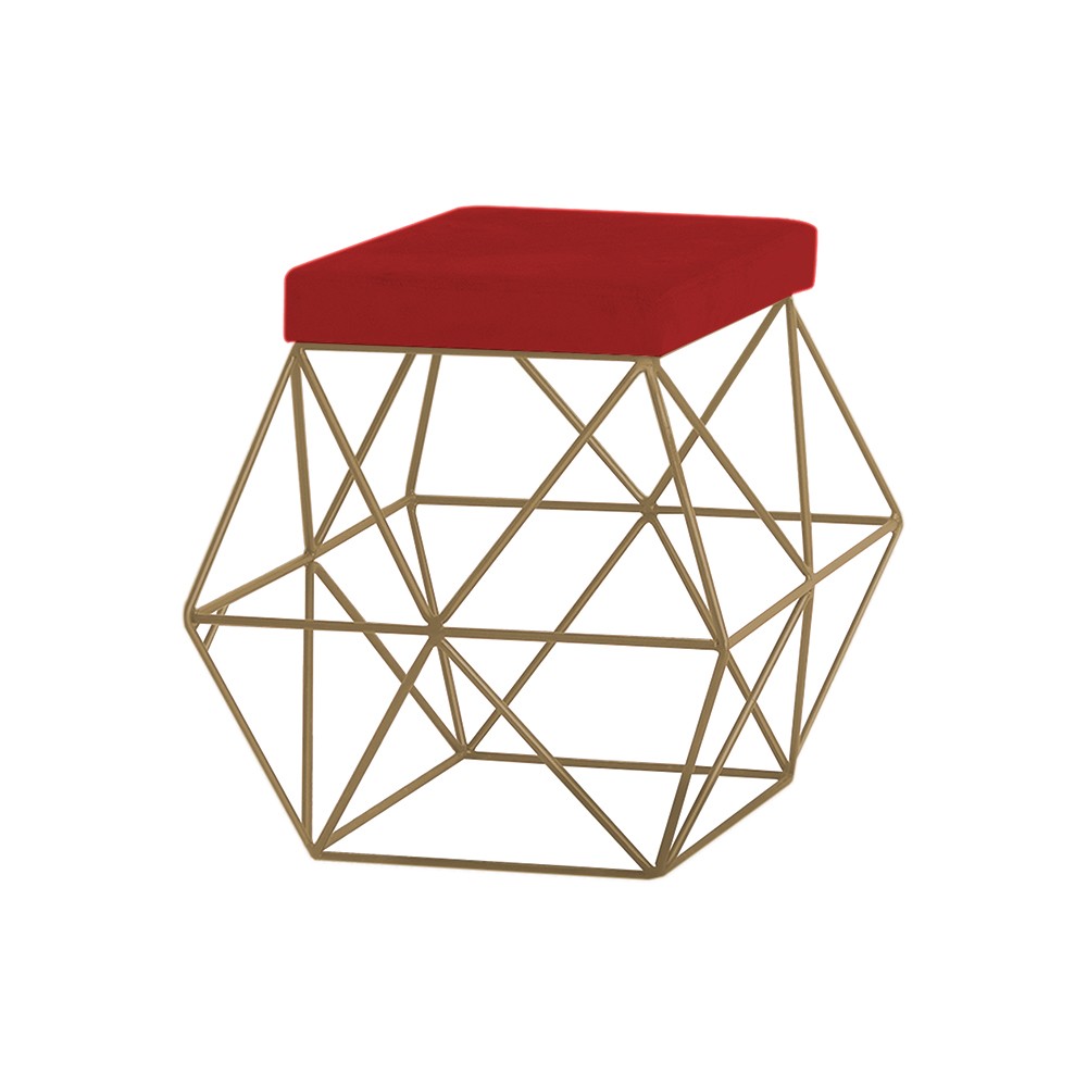 Puff Decorativo Sala de Estar Base Gold Trixie Suede Vermelho G41 - Gran Belo