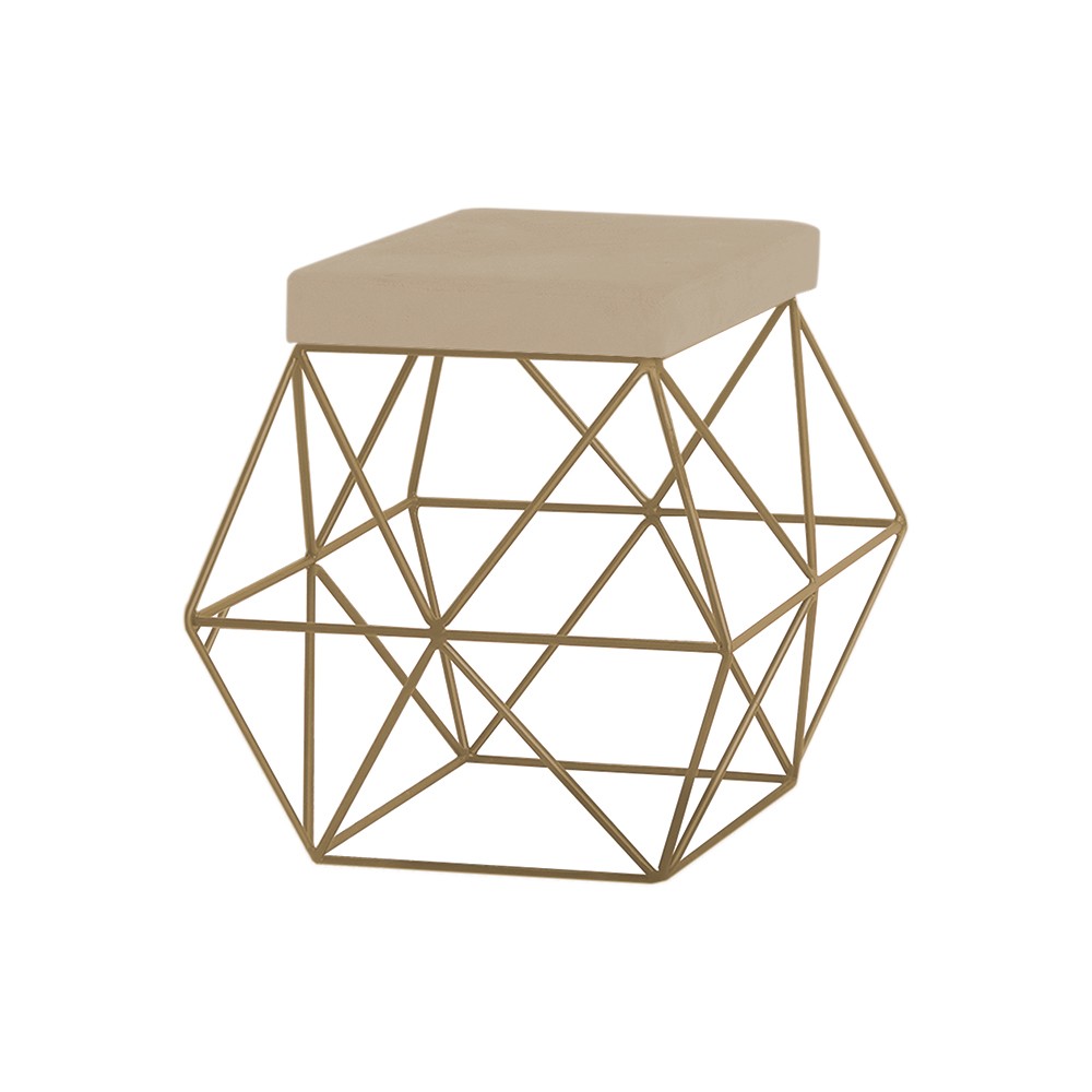 Puff Decorativo Sala de Estar Base Gold Trixie Veludo Bege G41 - Gran Belo