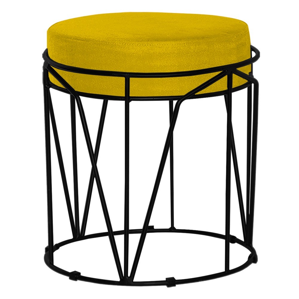Puff Decorativo Sala de Estar Base Preto Chloe Suede Amarelo - Gran Belo