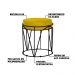 Puff Decorativo Sala de Estar Base Preto Chloe Suede Amarelo - Gran Belo