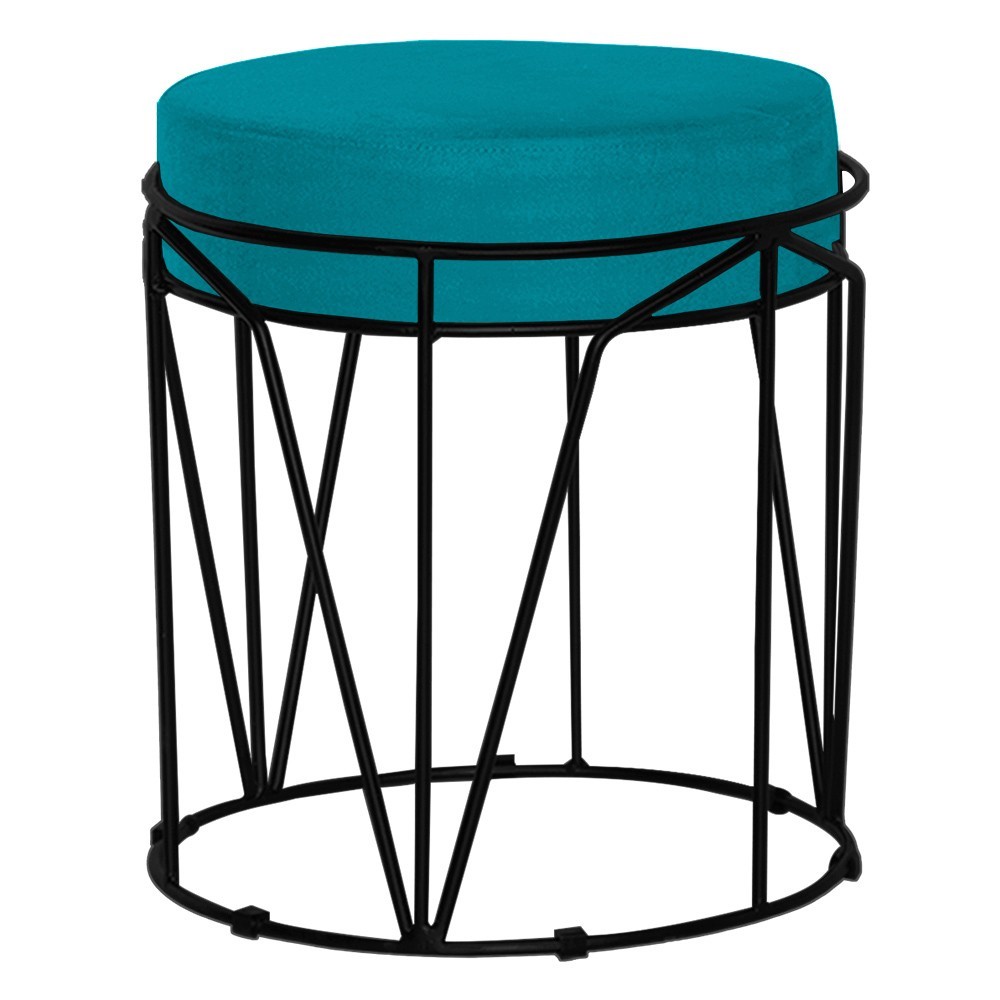 Puff Decorativo Sala de Estar Base Preto Chloe Suede Azul Claro G41 - Gran Belo