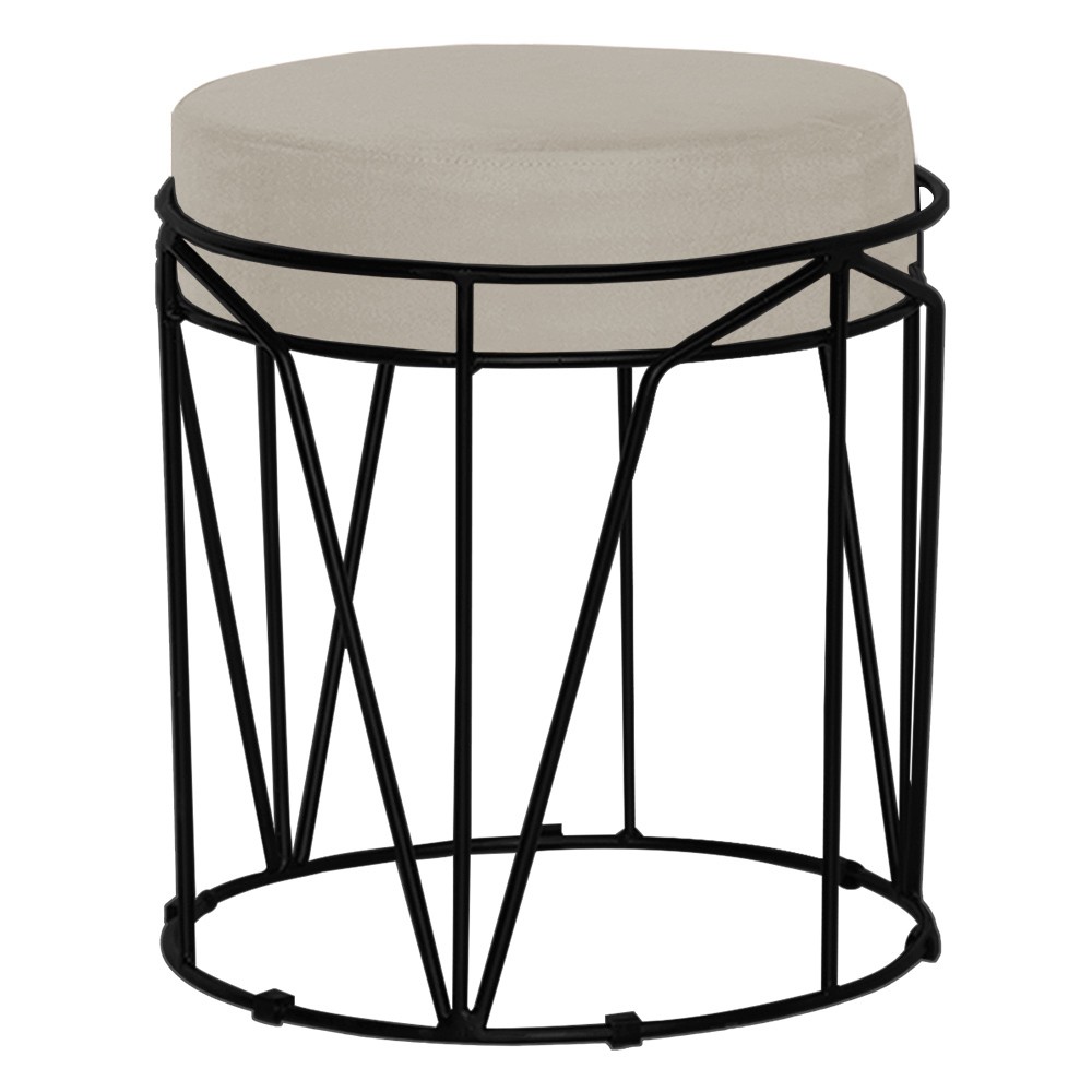 Puff Decorativo Sala de Estar Base Preto Chloe Suede Bege G41 - Gran Belo