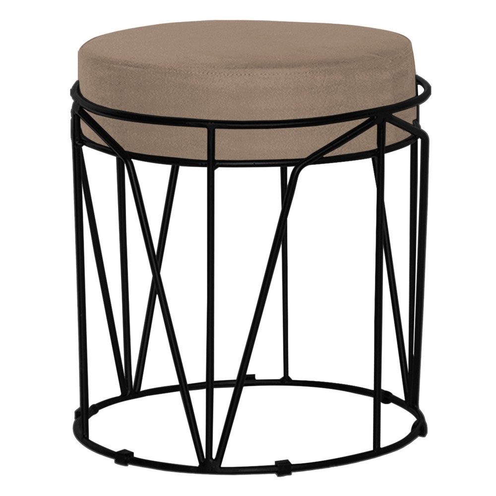 Puff Decorativo Sala de Estar Base Preto Chloe Suede Cappuccino - Gran Belo