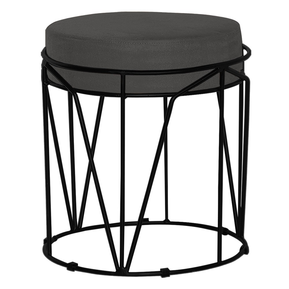 Puff Decorativo Sala de Estar Base Preto Chloe Suede Cinza G41 - Gran Belo