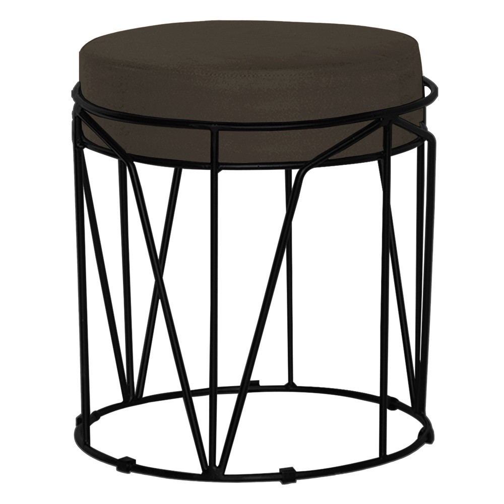 Puff Decorativo Sala de Estar Base Preto Chloe Suede Marrom G41 - Gran Belo