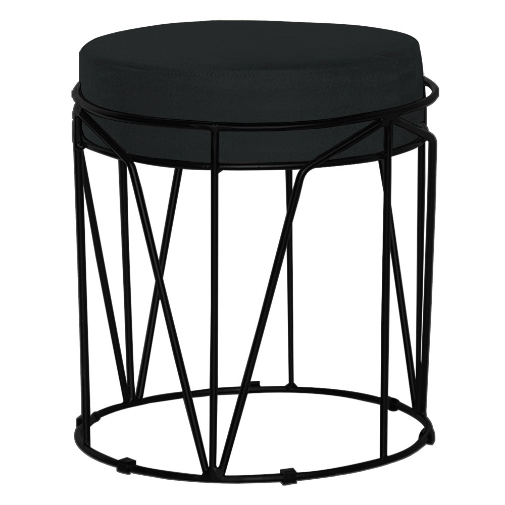 Puff Decorativo Sala de Estar Base Preto Chloe Suede Preto - Gran Belo