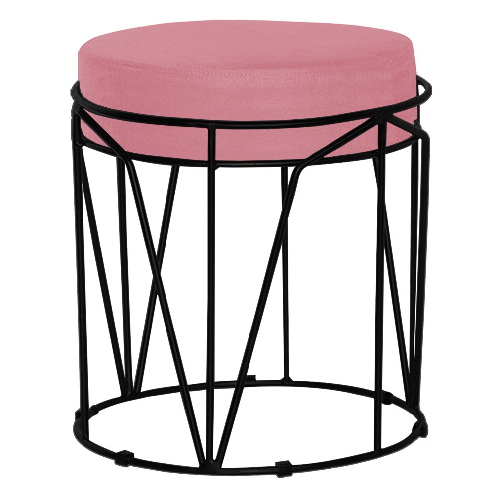 Puff Decorativo Sala de Estar Base Preto Chloe Suede Rosa G41 - Gran Belo