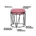 Puff Decorativo Sala de Estar Base Preto Chloe Suede Rosa G41 - Gran Belo