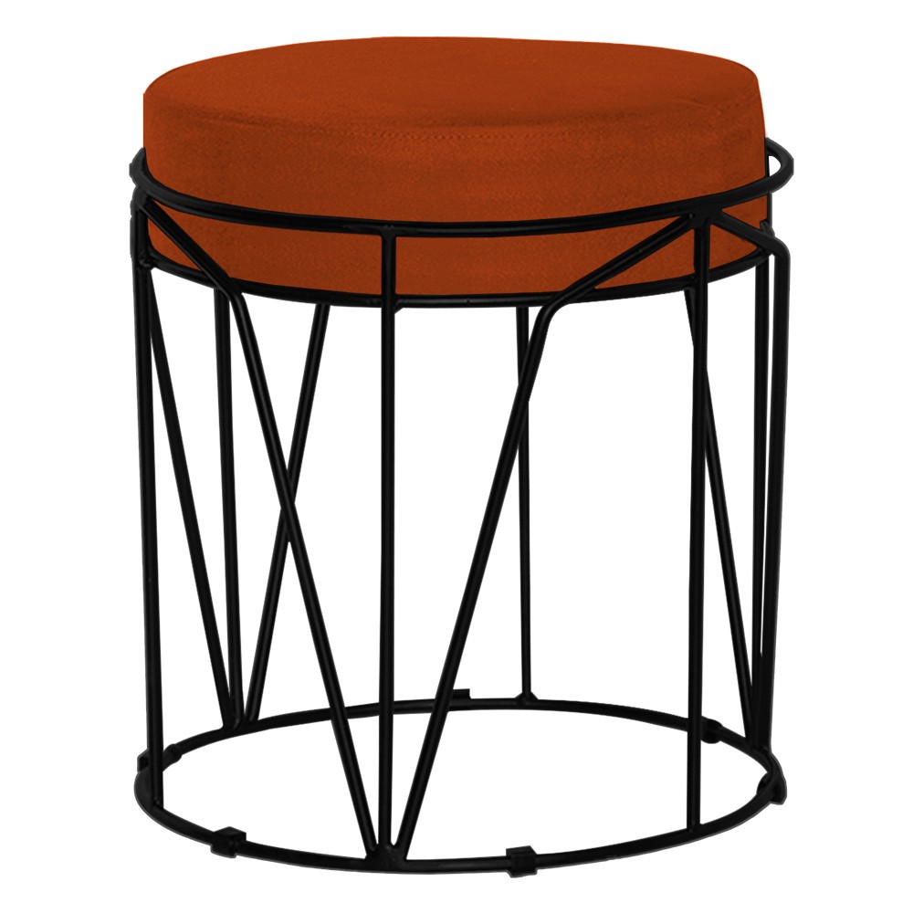 Puff Decorativo Sala de Estar Base Preto Chloe Suede Telha G41 - Gran Belo