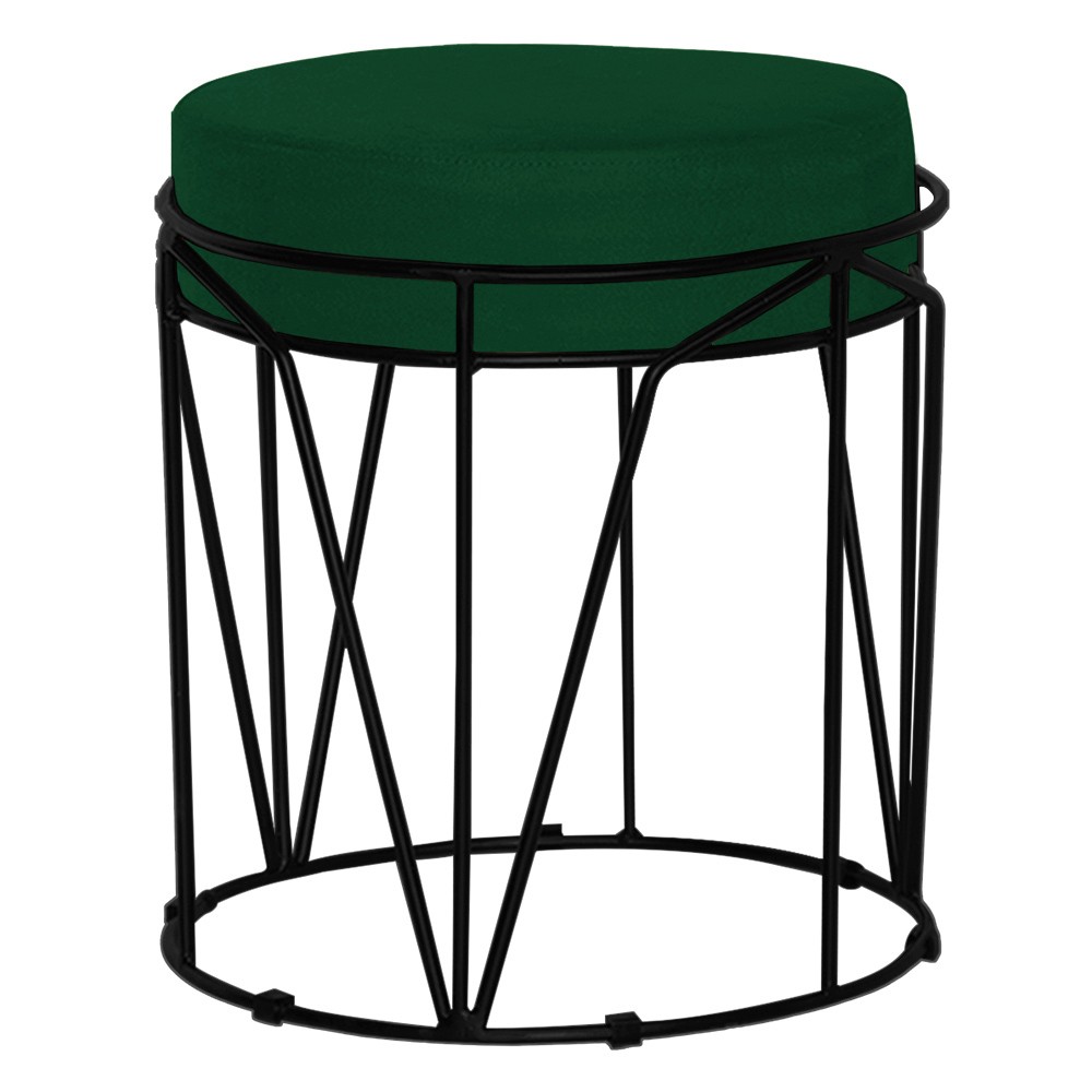 Puff Decorativo Sala de Estar Base Preto Chloe Suede Verde - Gran Belo