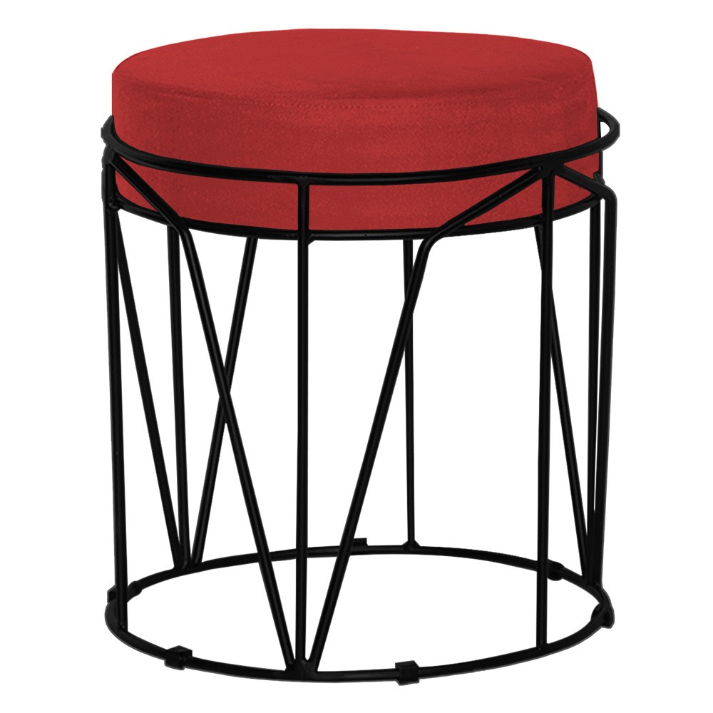 Puff Decorativo Sala de Estar Base Preto Chloe Suede Vermelho G41 - Gran Belo