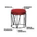 Puff Decorativo Sala de Estar Base Preto Chloe Suede Vermelho G41 - Gran Belo