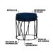 Puff Decorativo Sala de Estar Base Preto Chloe Veludo Azul G41 - Gran Belo